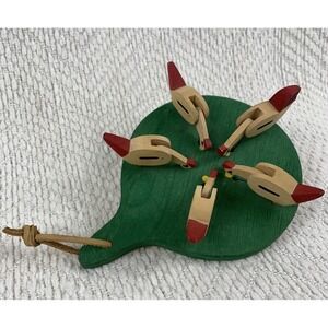 Folk Art Hand Painted Wooden Handmade Vintage Pecking Chickens Motion Paddle Toy